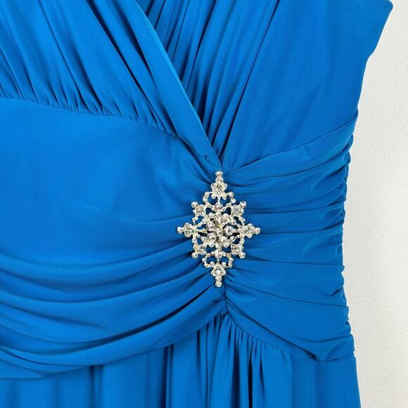 Celavie Dress Women L Blue Embellished Faux Wrap Surplice Neck Pleat Y2K Formal - Picture 4 of 9